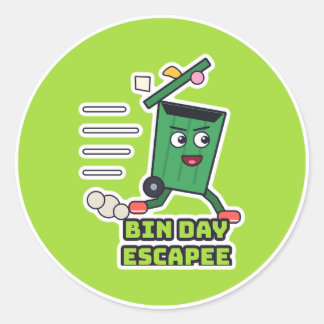 Bin Day Escapee Running Wheelie Bin Classic Round Sticker