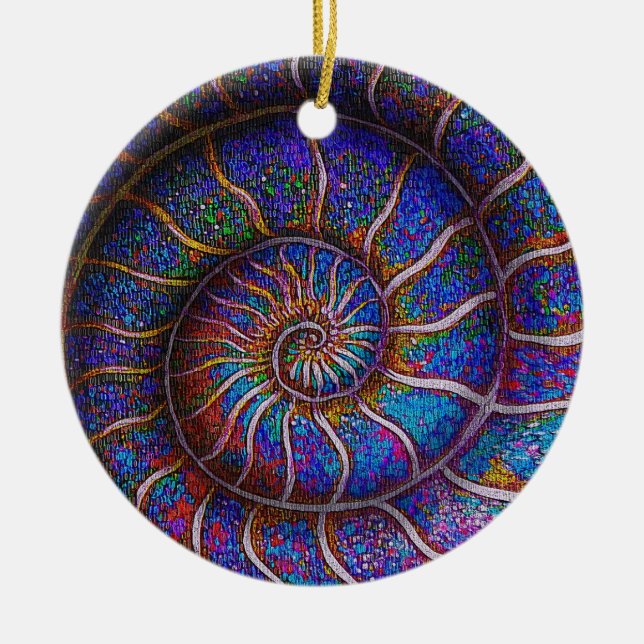 Binary Ammonite Ceramic Tree Decoration (Front)