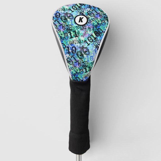 Binary Code Geek Initial Blue Golf Head Cover (Front)