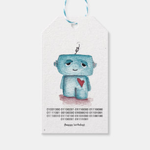 Binary Code Happy Birthday Tag - Robot