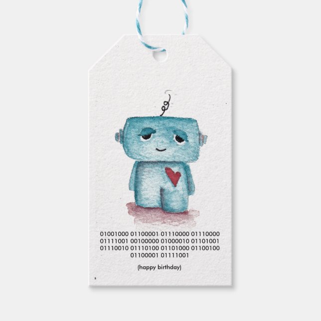 Binary Code Happy Birthday Tag - Robot (Front)
