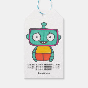 Binary Code Happy Birthday Tag - Robot