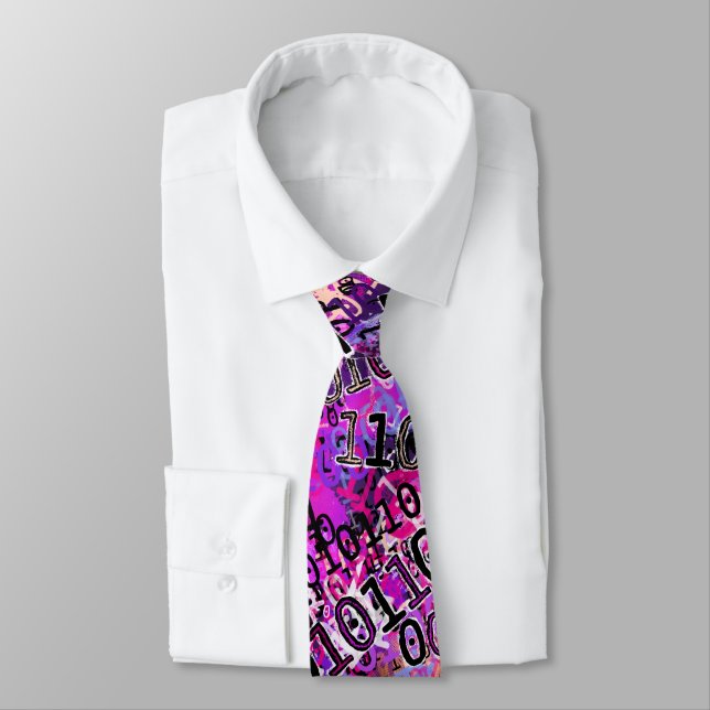Binary Code In Shades of Pink Tie (Tied)