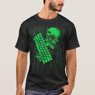 Binary Code Skull and Keyboard Video Game Gamer T-Shirt