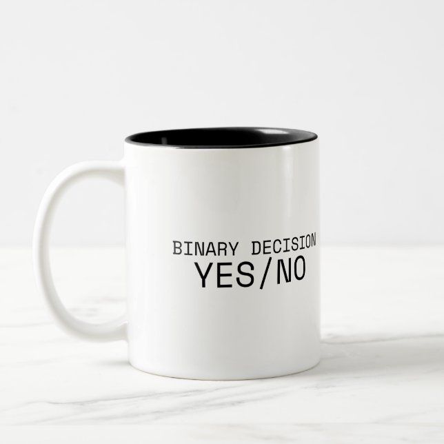 Binary Decision Yes No Minimalist Two-Tone Coffee Mug (Left)