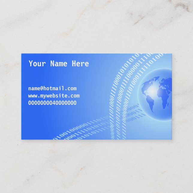Binary Globe Background, Your Name Here, Business Card (Front)