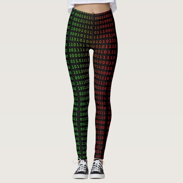 Binary Green and Red With Spaces Leggings (Front)