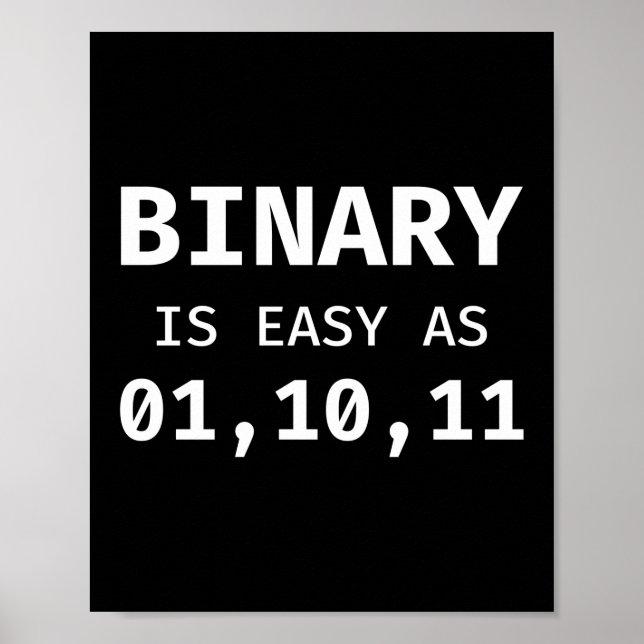 Binary Is As Easy As 01, 10, 11 Programmer Coding Poster (Front)