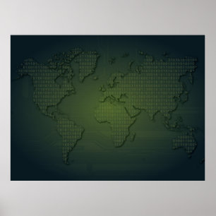 Binary World World Map  XLarge Poster