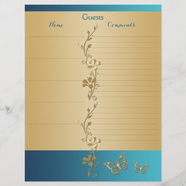 Binder Paper for use as Guestbook