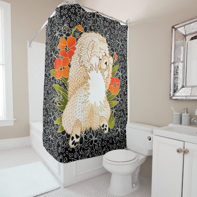 BINDI MINGSIE cream chow shower curtain (In Situ)