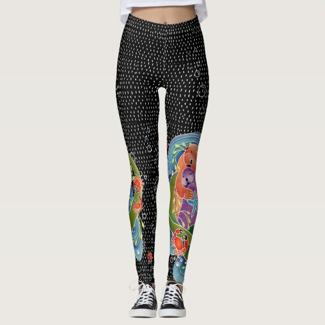 BINDI Sea Otters leggings...look at crab on hip Leggings (Front)