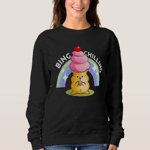 Bing Chilling Ice Cream Hamster Dank Meme Viral Qu Sweatshirt