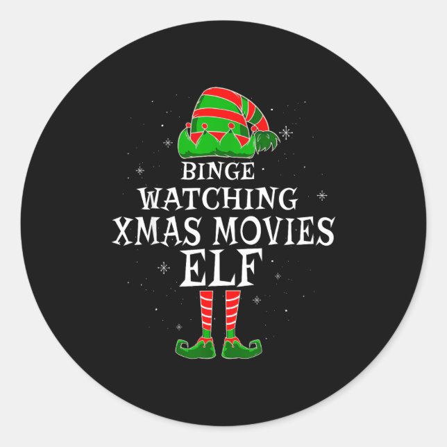 Binge Watching Xmas Movies Elf Matching Family Chr Classic Round Sticker (Front)