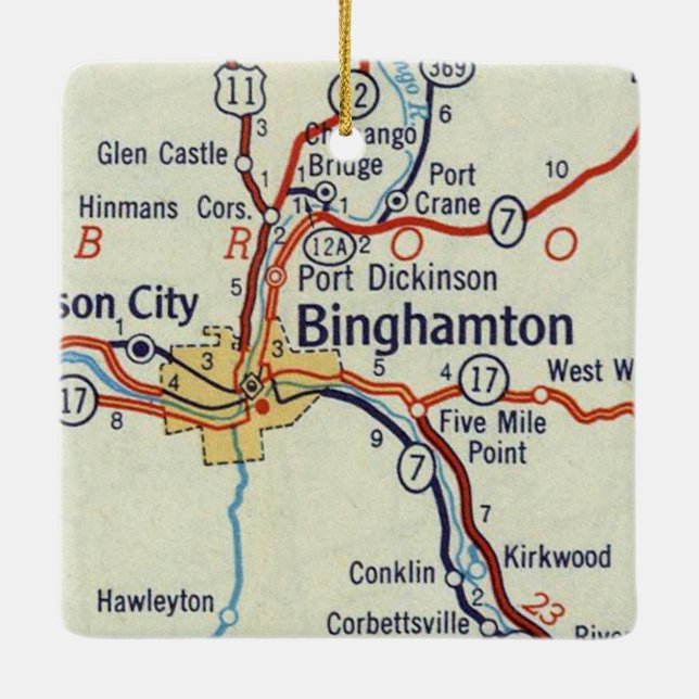 Binghamton NY 50's Map Ceramic Ornament (Back)