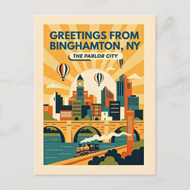 Binghamton NY The Parlour City Retro  Postcard (Front)