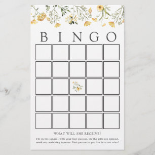 Bingo Baby Shower game card