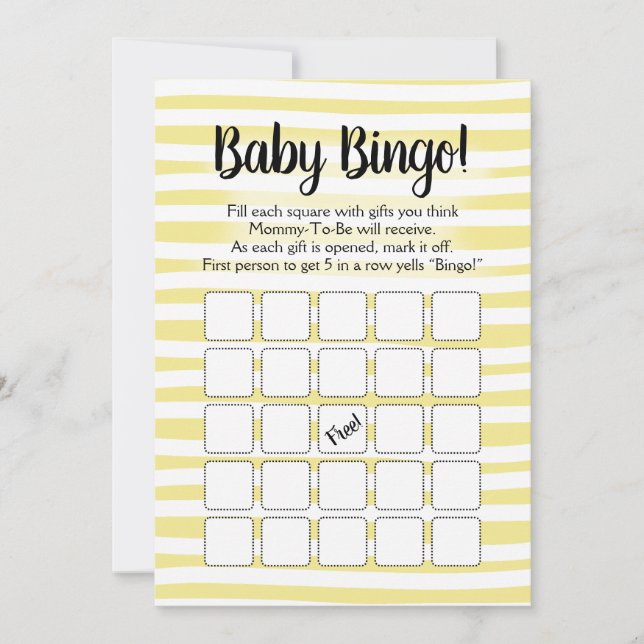 Bingo Baby Shower Game Yellow White Invitation (Front)