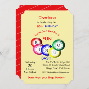 Bingo Bash Theme Fun Colourful Party Invite