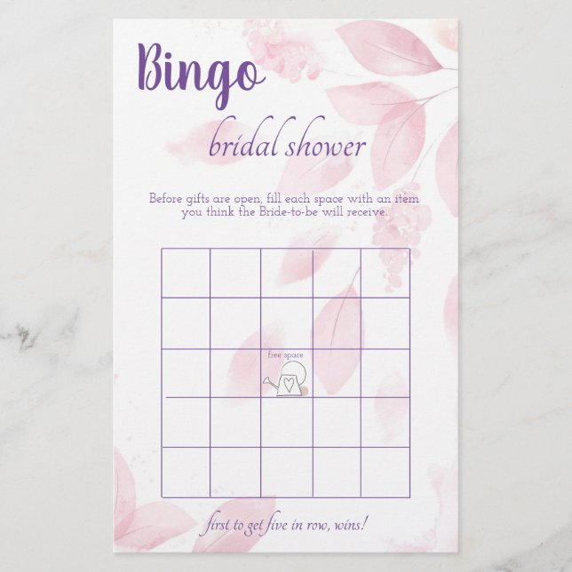 Bingo Bridal Shower Game Card (Front)