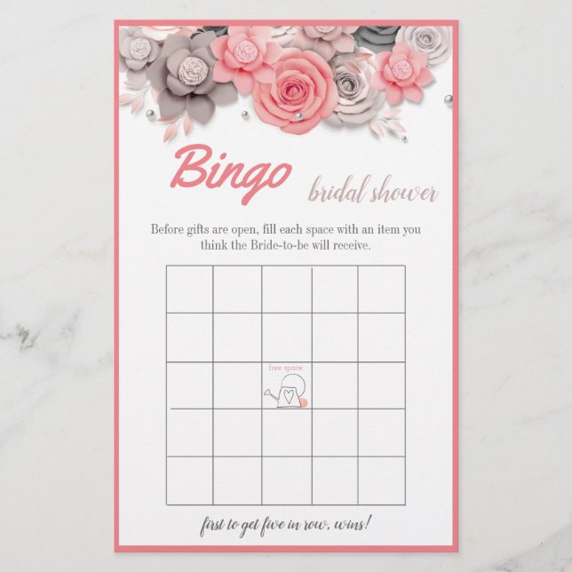 Bingo Bridal Shower Game Card (Front)