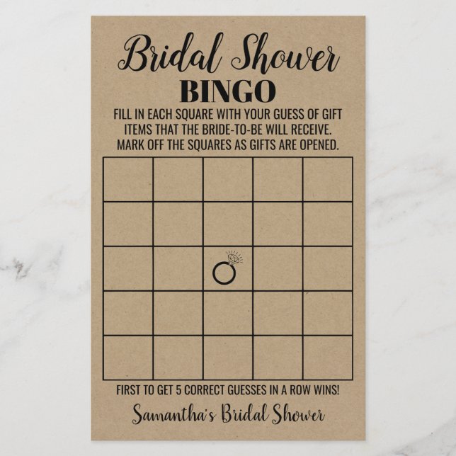 Bingo Bridal Shower Rustic Wedding Game Card (Front)
