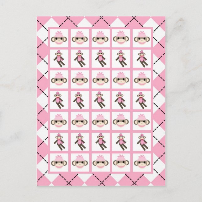 Bingo Card Markers Pink Argyle Sock Monkey (Front)