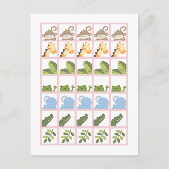 Bingo Card Markers Safari Jungle Animals Pink (Front)