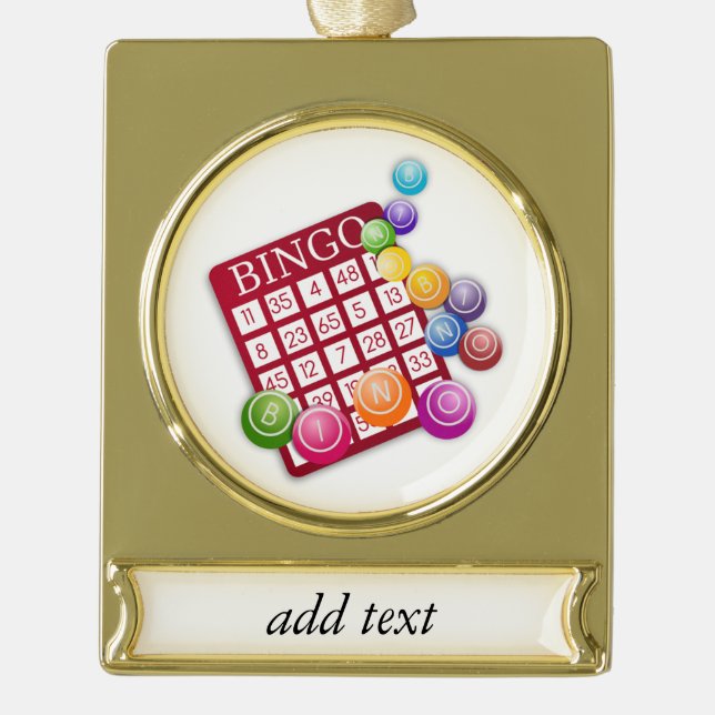 BINGO Card with BINGO Balls Gold Plated Banner Ornament (Front)