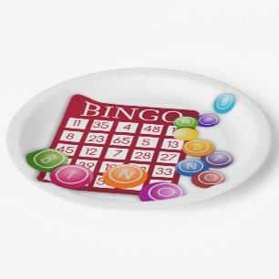 BINGO Card with BINGO Balls Paper Plate