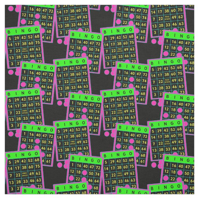 Bingo Cards And Markers Neon Colours on Black Fabric (Swatch)
