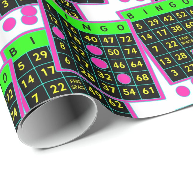 Bingo Cards And Markers Neon Colours on Black Wrapping Paper (Roll Corner)