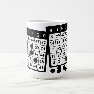 Bingo cards chips game art illustration coffee mug