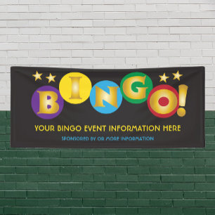 Bingo event bright colors and gold banner