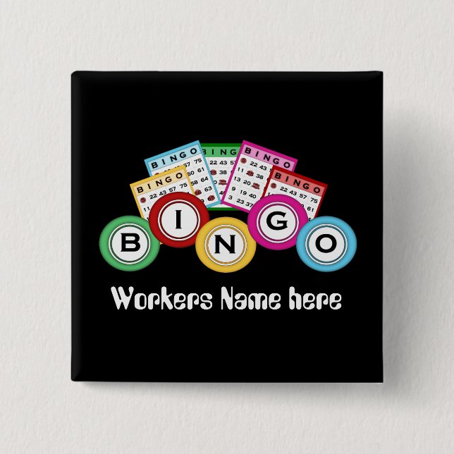Bingo Hall add name work fun button (Front)
