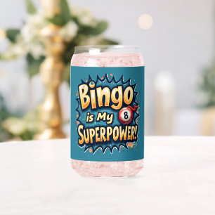 Bingo Is My Superpower Retro Bingo Love Can Glass