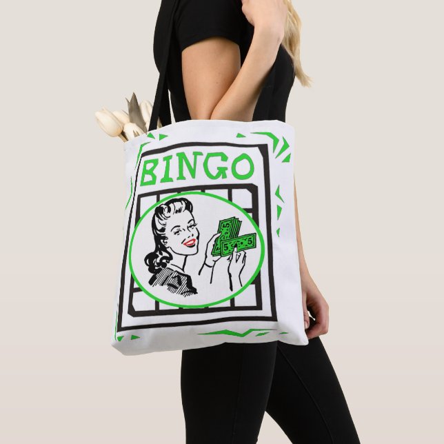 Bingo Lady With Money On Bingo Card Tote Bag (Close Up)