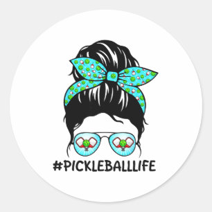 Bingo life messy bun pickleball lover grandma classic round sticker