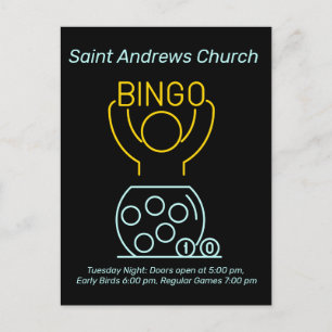 Bingo Night Neon Line Art Customisable Postcard