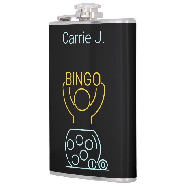 Bingo Night Neon Line Art  Personalised  Hip Flask (Left)