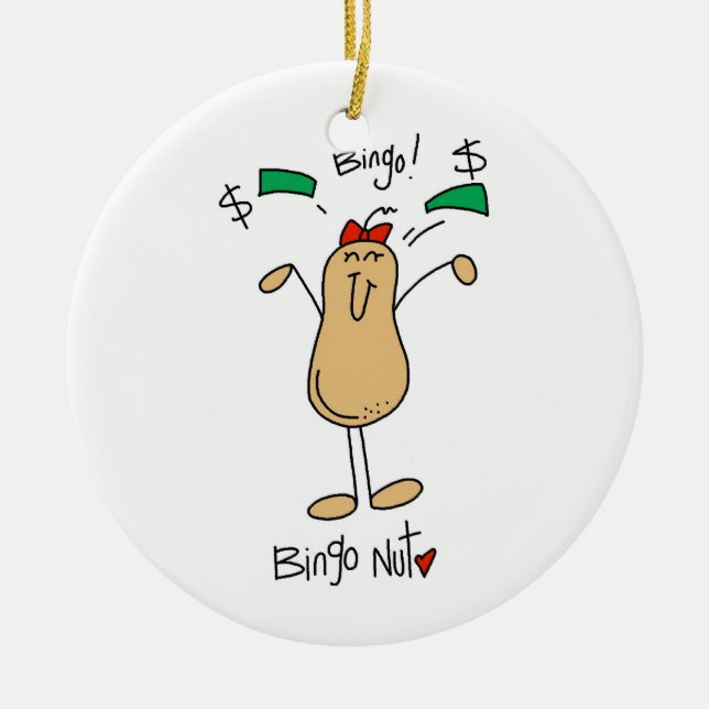 Bingo Nut T-shirts and Gifts Ceramic Tree Decoration (Front)