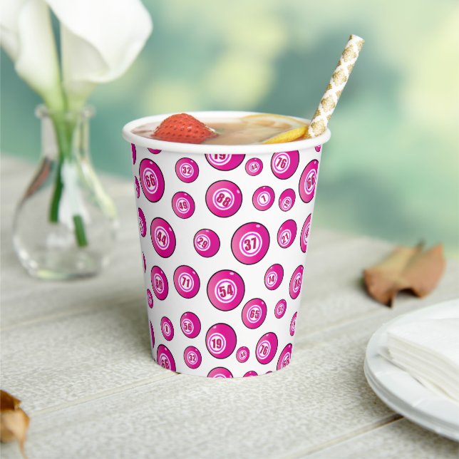 Bingo Party Cute Pink and White Patterned Paper Cups (Insitu)