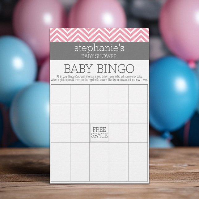 Bingo Pastel Pink Chevrons Baby Shower Game (Custom Baby Shower Games)