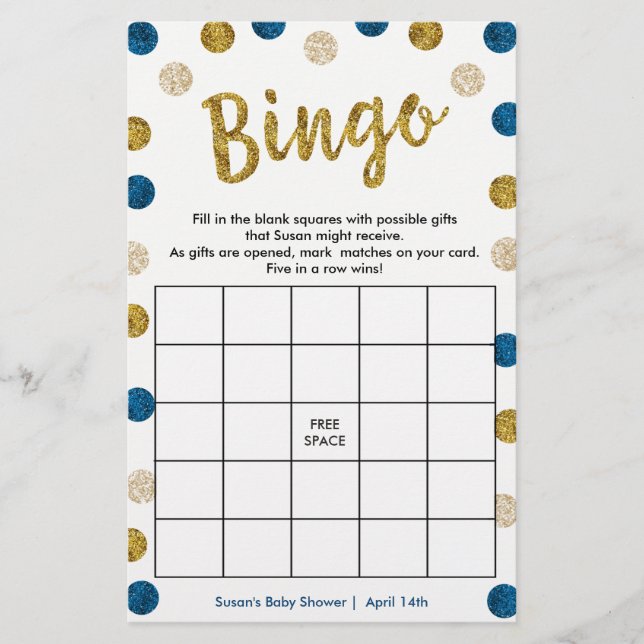 Bingo-Purse Game, 2-Sided Gold & Blue Card (Front)