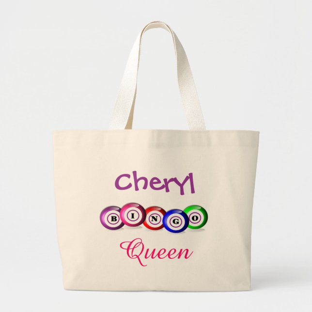 Bingo Queen Fun Bingo Balls Design Large Tote Bag (Front)