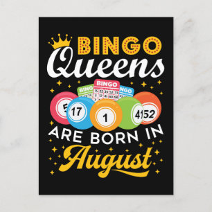 Bingo Queens Are Born in August Birthday Postcard