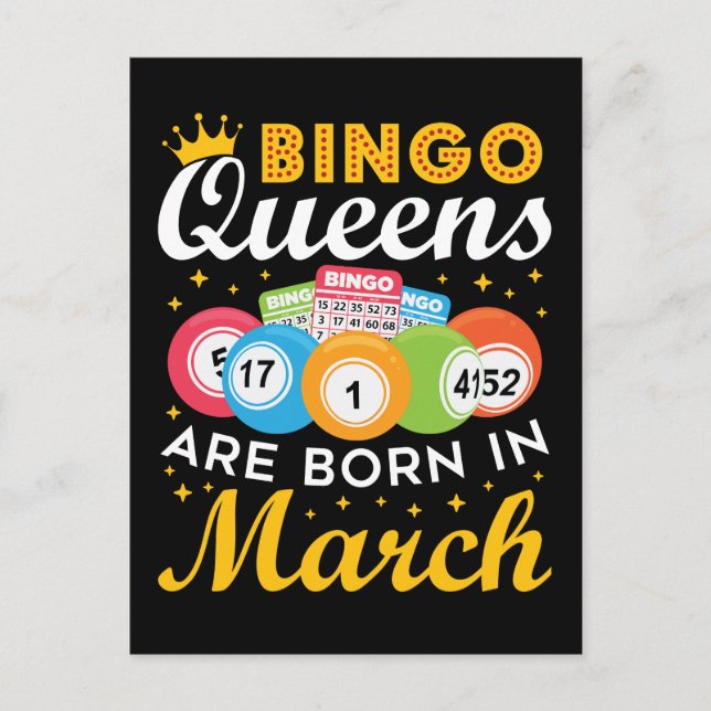 Bingo Queens Are Born in March Postcard (Front)