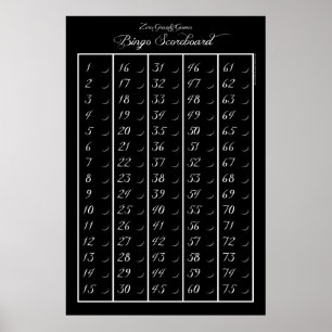 Bingo Scoreboard 75 - Zero Gravity Games (3") Poster