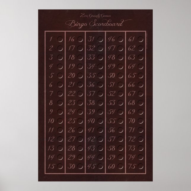 Bingo Scoreboard 75 - Zero Gravity Games (3") Poster (Front)