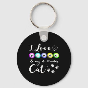 Bingo Shirt For Women, I Love Bingo And My Cat Bin Key Ring
